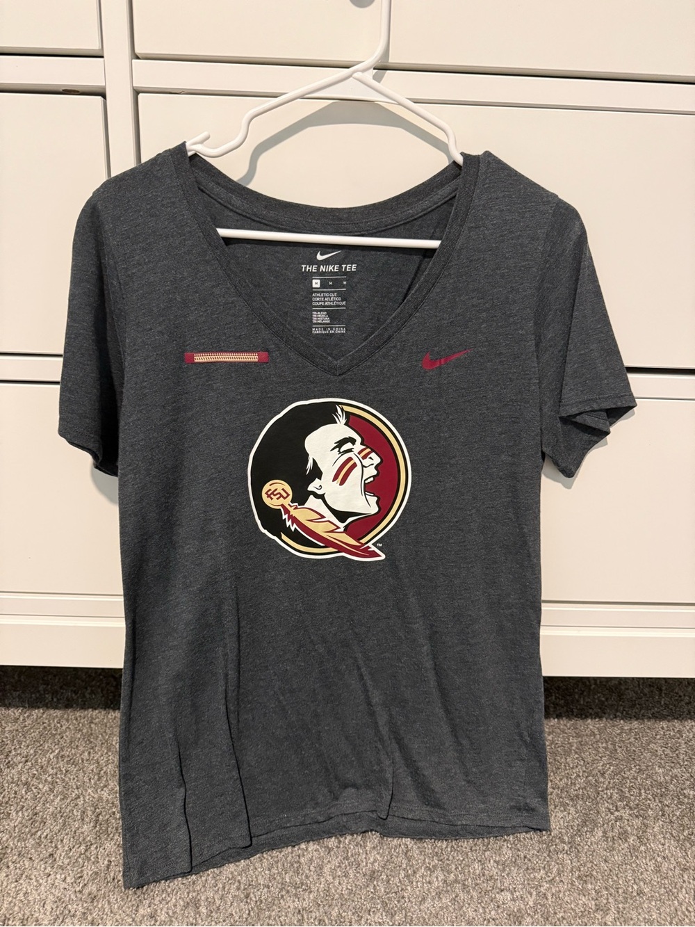 Nike Florida State Charcoal Heather V-Neck Tee with Garnet and Gold Accents